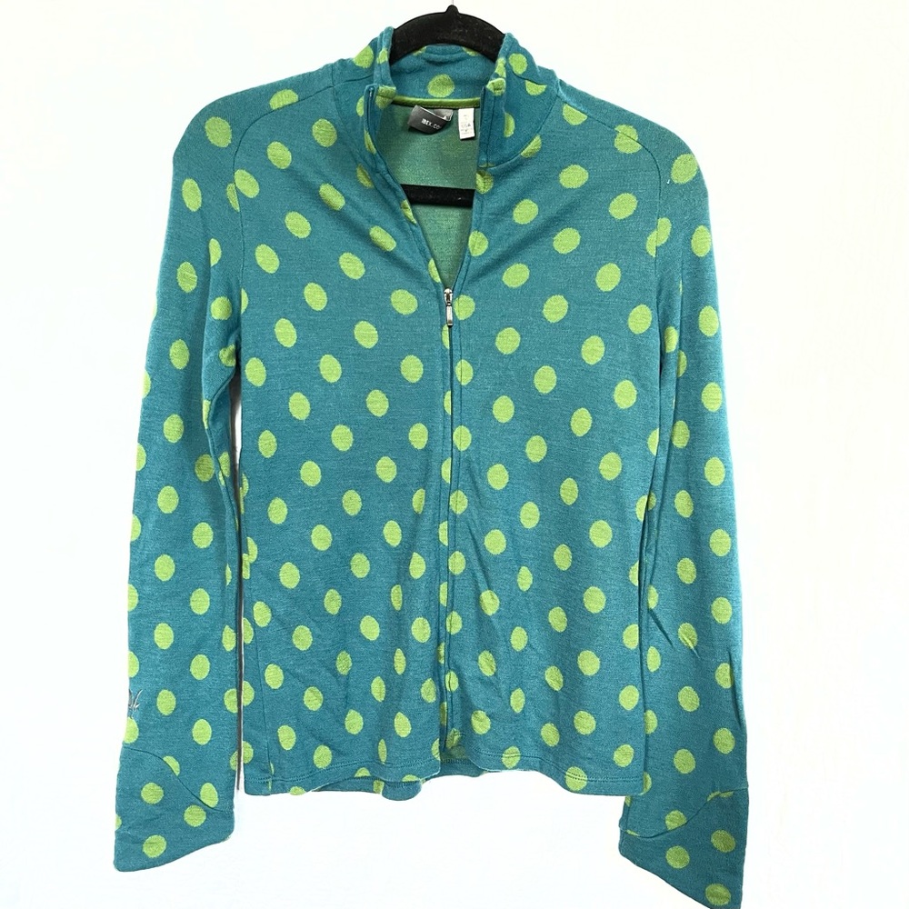 IBEX ZIP-UP WOOL GREEN DOT TOP